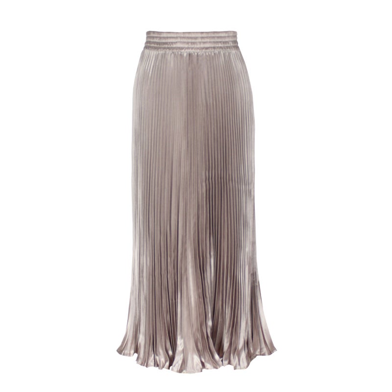 2025 new European and American foreign trade womens satin metallic luster pleated skirt long organ skirt long skirt skirt Lotus root color 