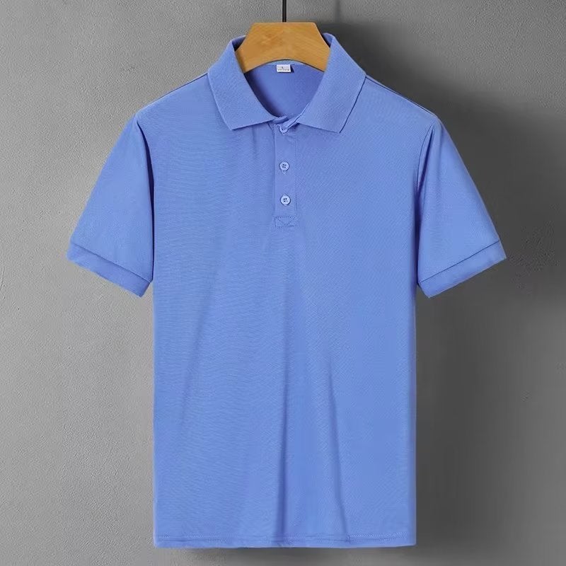 9 Color Lapel Short Sleeve T-Shirt Summer Mens POLO Shirt Loose plus size Solid Color Advertising Tooling Printing Logo Work Clothes Blue 