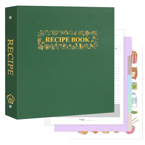 AKONEGE Recipe Binder 8.5"x11" 3 Ring Set Waterproof Recipe Book Binder with 75 Plastic Sleeves, 10 Dividers, 100 Recipe Cards, Labels & Stickers, Hardcover Cookbook for Baking Cooking, Dark Green - Image 1
