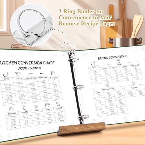 AKONEGE Recipe Binder 8.5"x11" 3 Ring Set Waterproof Recipe Book Binder with 75 Plastic Sleeves, 10 Dividers, 100 Recipe Cards, Labels & Stickers, Hardcover Cookbook for Baking Cooking, Dark Green - Image 4