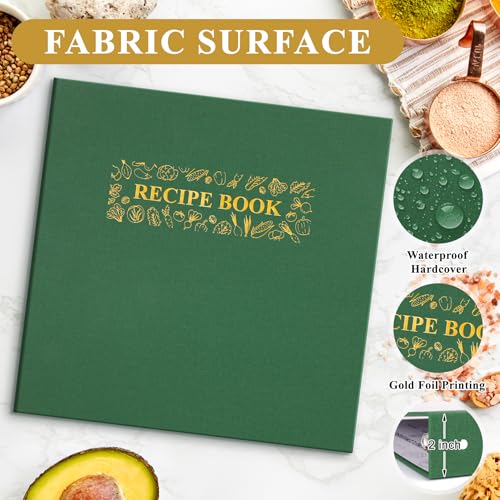 AKONEGE Recipe Binder 8.5"x11" 3 Ring Set Waterproof Recipe Book Binder with 75 Plastic Sleeves, 10 Dividers, 100 Recipe Cards, Labels & Stickers, Hardcover Cookbook for Baking Cooking, Dark Green - Image 3