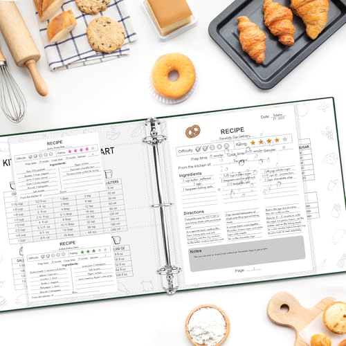AKONEGE Recipe Binder 8.5"x11" 3 Ring Set Waterproof Recipe Book Binder with 75 Plastic Sleeves, 10 Dividers, 100 Recipe Cards, Labels & Stickers, Hardcover Cookbook for Baking Cooking, Dark Green - Image 5