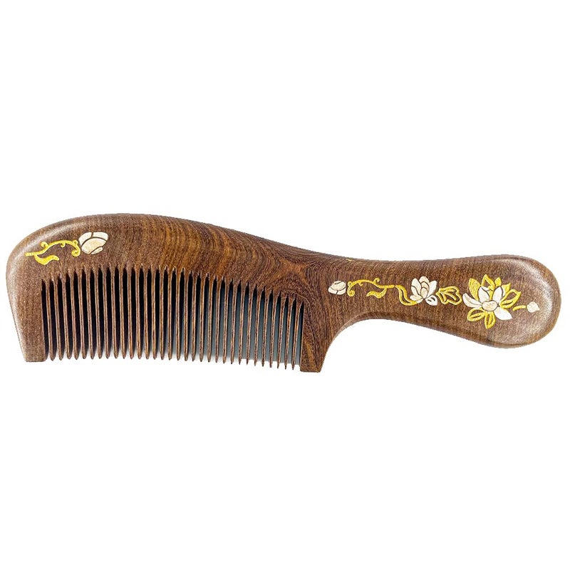 Sitronugras Handmade Wooden Comb Fine Teeth Sandalwood Comb for Wavy hair No Static Combs for Men Women Wooden Hair Comb with Handle