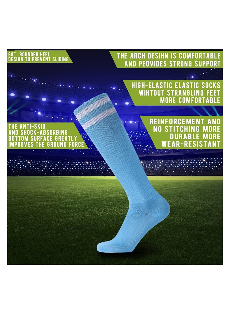 3 Pairs Kids Soccer Socks Long Football Knee High Athletic School Team Dance  Sports Socks for 5 to 12 Youth Boys Girls Sky Blue - Image 3