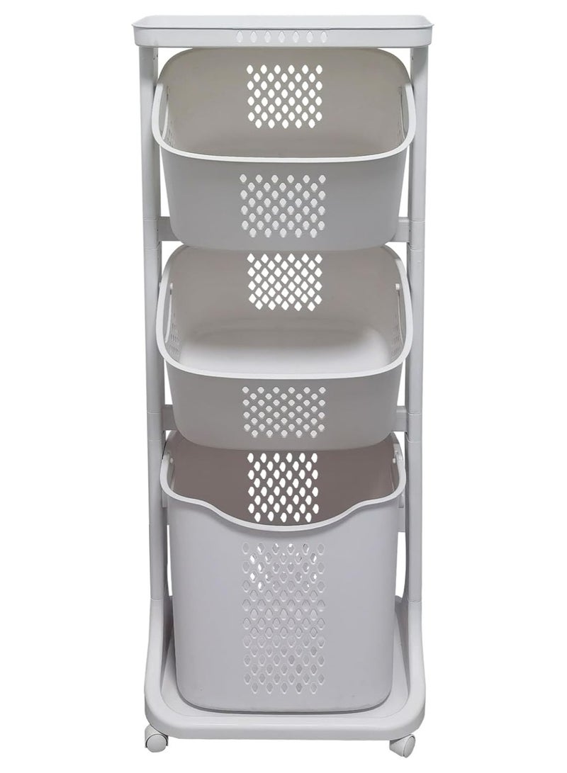 DubaiGallery 3-Tier Laundry Basket with Wheel Rolling Laundry Sorter Hamper for Kitchen Bedroom Bathroom - Image 2