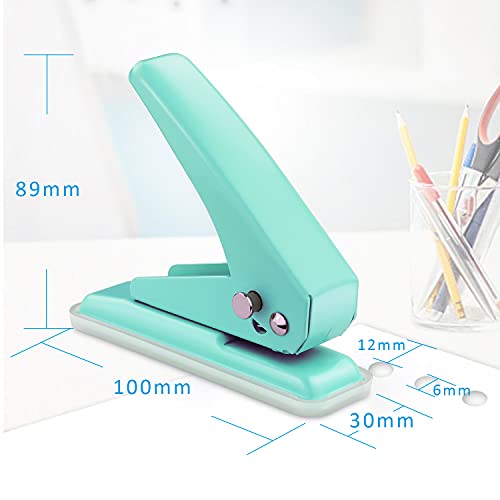 Hutou Single Hole Puncher Handheld 1/4 Inches Hole Punch, 20 Sheet Paper Punch Capacity Metal Hole Puncher with Skid-Resistant Base for Paper, Chipboard, Art Project, Green - Image 2