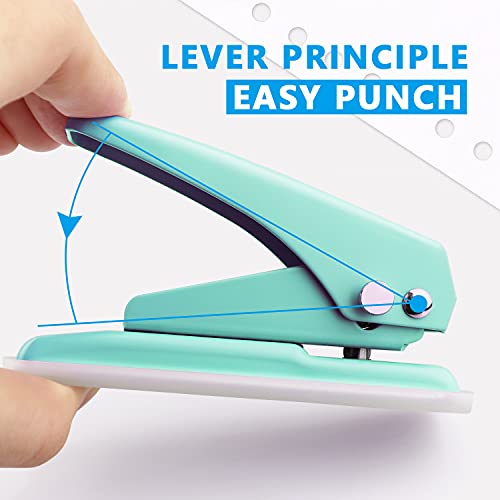Hutou Single Hole Puncher Handheld 1/4 Inches Hole Punch, 20 Sheet Paper Punch Capacity Metal Hole Puncher with Skid-Resistant Base for Paper, Chipboard, Art Project, Green - Image 3