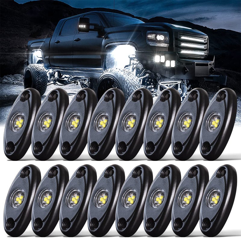 LEDMIRCY Pure White Rock Lights 16PCS High Power Underbody White LED Rock Lights for Trucks RZR Off Road Boat Car Auto ATV UTV SUV Underglow Trail TRAI Rig Light Waterproof Shockproof Light