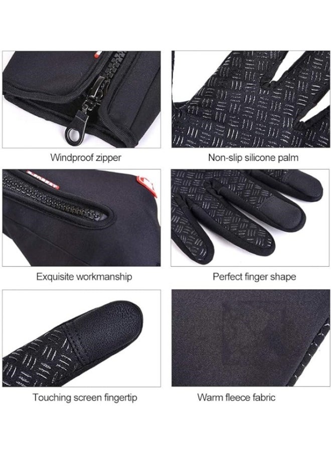 Soft and Warm Fleece Lined Winter Touchscreen Gloves for Running Cycling in Black