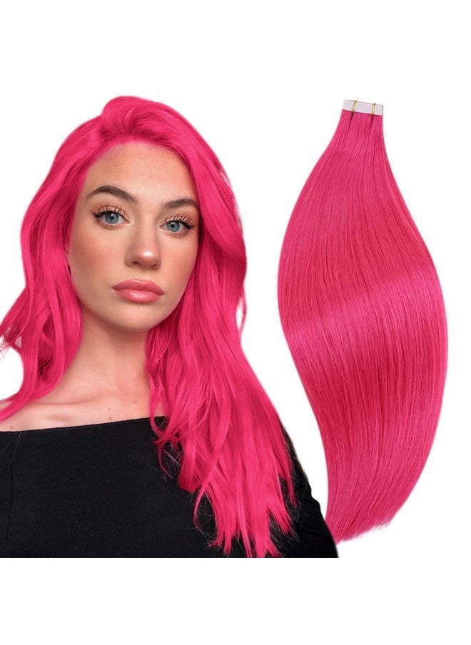 RUNATURE Tape In Hair Extensions Human Hair Hot Pink Hair Extensions Human Hair Tape In Extensions 12 Inch Invisible Seamless Tape In Hair Extensions Real Human Hair Hot Pink For Highlight 20G 10Pcs  - Image 1