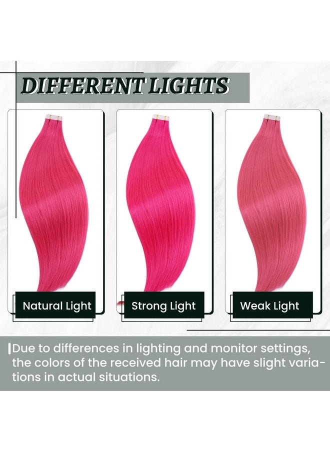 RUNATURE Tape In Hair Extensions Human Hair Hot Pink Hair Extensions Human Hair Tape In Extensions 12 Inch Invisible Seamless Tape In Hair Extensions Real Human Hair Hot Pink For Highlight 20G 10Pcs  - Image 5