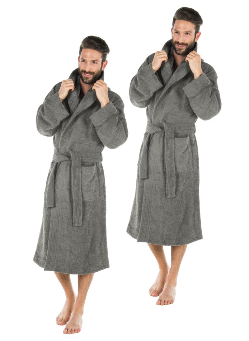 White Rose 2 Pieces Grey Color Dressing Gown Bathrobe XL Size Nightwear - Image 1