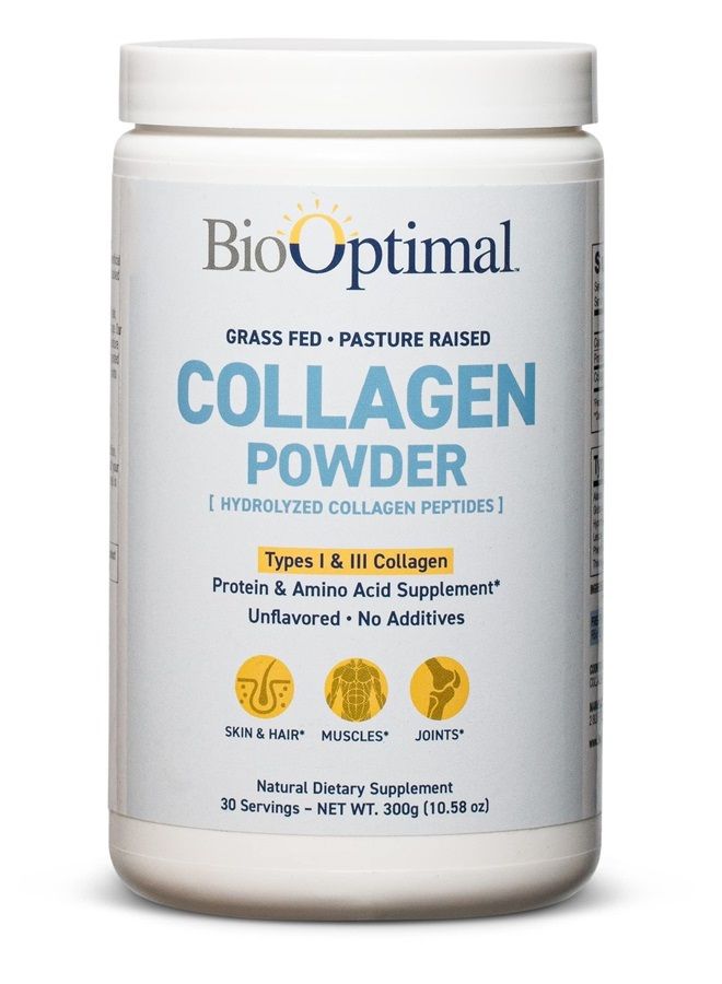 BioOptimal Collagen Powder, Collagen Peptides, Grass Fed, Non-GMO Premium Quality Hydrolyzed Collagen Protein, Pasture Raised, Dissolves Easily, 300 Grams, Packaging May Vary - Image 1