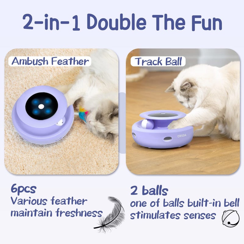 ORSDA Cat Toys, 2-in-1 Interactive Cat Toys for Indoor Cats, Automatic Cat Toy Balls, Mice Toys Ambush Feather Kitten Toys with 7pcs Attachments, Dual Power Supplies, Adjustable Speed, Auto On/Off - Image 2