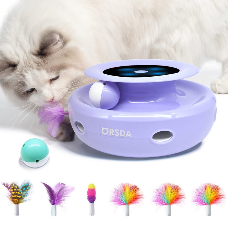ORSDA Cat Toys, 2-in-1 Interactive Cat Toys for Indoor Cats, Automatic Cat Toy Balls, Mice Toys Ambush Feather Kitten Toys with 7pcs Attachments, Dual Power Supplies, Adjustable Speed, Auto On/Off - Image 1