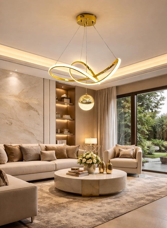 GAUVIK Premium Infinity Loop LED Stylish Gold Finish with 3 Different Color Mode (Warm White, Cool White, Neutral White) Chandelier with Height Adjustable Hanging - Image 2