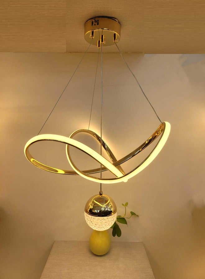 GAUVIK Premium Infinity Loop LED Stylish Gold Finish with 3 Different Color Mode (Warm White, Cool White, Neutral White) Chandelier with Height Adjustable Hanging - Image 1