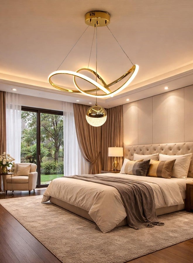 GAUVIK Premium Infinity Loop LED Stylish Gold Finish with 3 Different Color Mode (Warm White, Cool White, Neutral White) Chandelier with Height Adjustable Hanging - Image 3