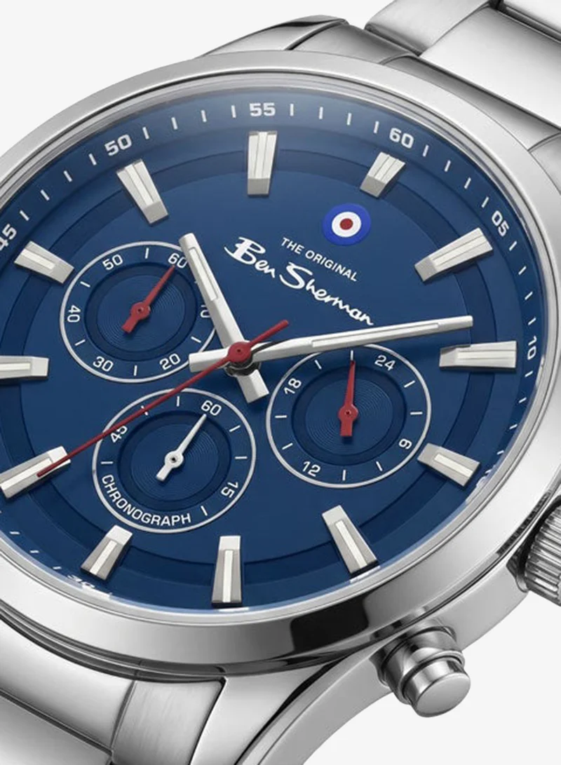 بين شيرمان Cambridge Blue Dial Stainless Steel Bracelet Chronograph Watch for Men, 42mm