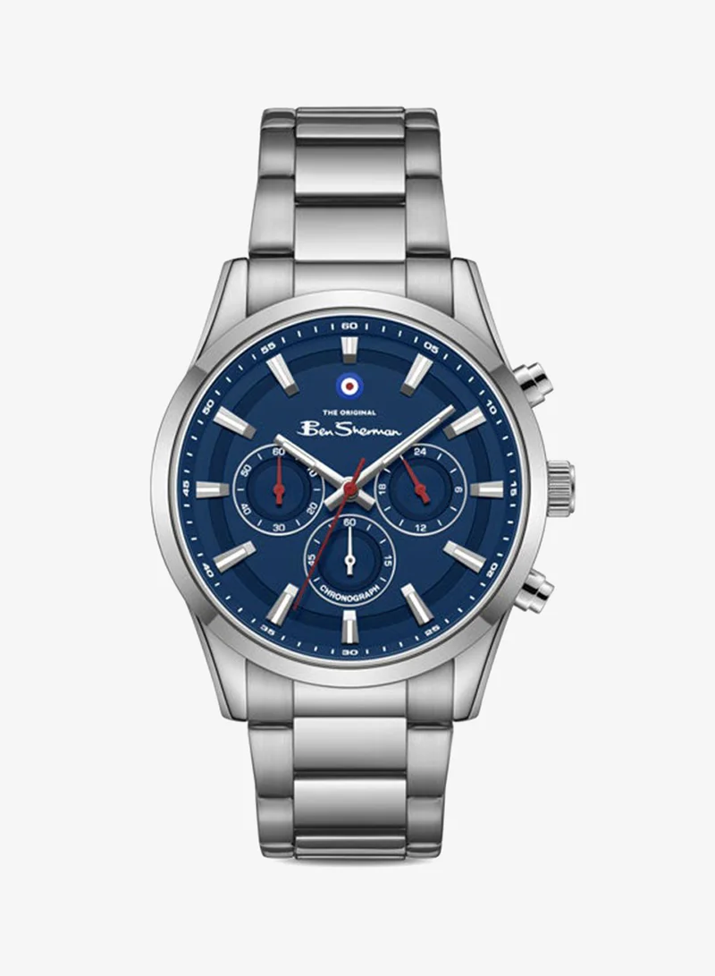 بين شيرمان Cambridge Blue Dial Stainless Steel Bracelet Chronograph Watch for Men, 42mm