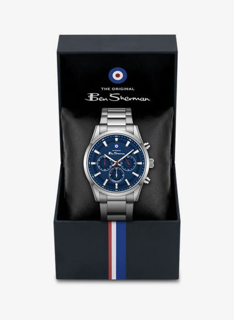 Ben Sherman silver Cambridge Blue Dial Stainless Steel Bracelet Chronograph Watch for Men, 42mm for Men | Best Price UAE
