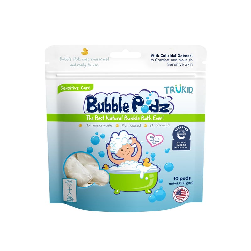 TruKid Bubble Podz Bubble Bath for Baby & Kids, NEA-Accepted for Eczema, Gentle Refreshing Colloidal Oatmeal Bath Bomb for Sensitive Skin, pH Balance 7 for Eye Sensitivity, Unscented (10 Podz) - Image 1