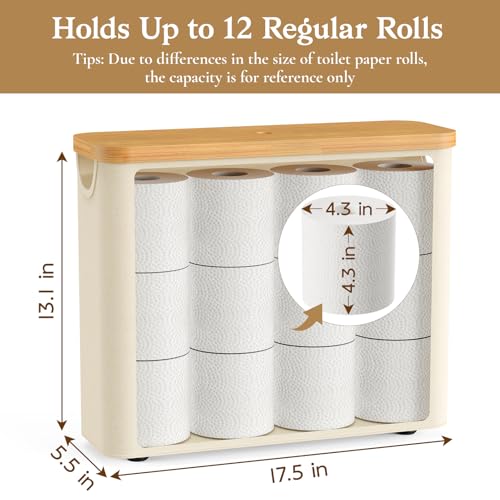 JOLLYIN Toilet Paper Storage Basket with Bamboo Lid, Toilet Paper Holder with Storage, Free Standing Bathroom Storage Organizers with Non-Slip Bottom Beige, 1 Pack - Image 2