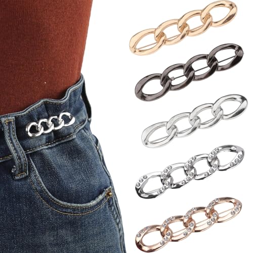 Aeenioy 5Pcs Jeans Adjustable Pins for Women, Adjustable Waist Buckle for Women, Jeans Tightening Clips, No Sewing Required, Perfect Fit Instant Jean Button - Image 1