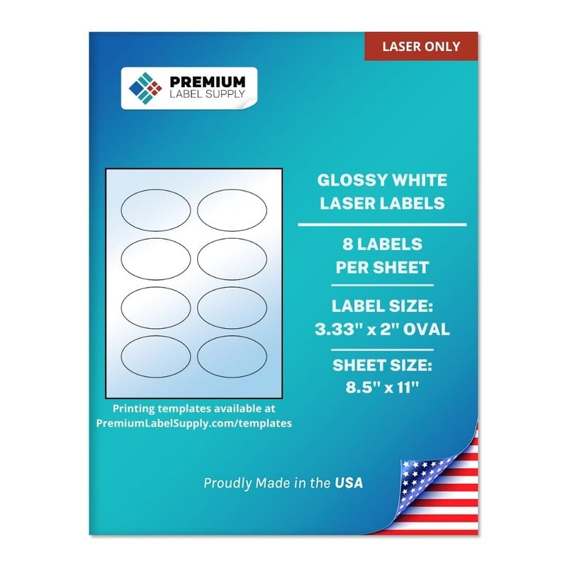 Premium Label Supply Glossy White Oval Sticker Labels – 3.33" x 2" Oval – (8 per Sheet) (Glossy White for Laser Only, 200 Labels) - Image 3