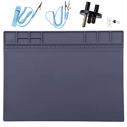 HPFIX Anti-Static Mat ESD Safe for Electronic Includes ESD Wristband and Grounding Wire, HPFIX Silicone Soldering Repair Mat 932°F Heat Resistant for iPhone iPad iMac, Laptop, Computer, 15.9” x 12” Grey - Image 1