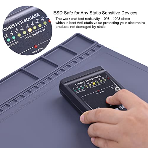 HPFIX Anti-Static Mat ESD Safe for Electronic Includes ESD Wristband and Grounding Wire, HPFIX Silicone Soldering Repair Mat 932°F Heat Resistant for iPhone iPad iMac, Laptop, Computer, 15.9” x 12” Grey - Image 2