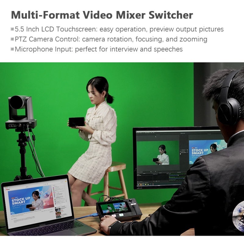 Video Mixer Switcher: 4 HDMI Inputs 1 HDMI Output, 5.5 Inch Touchscreen T-Bar Switching - 6 Picture PVW & PIP Modes, Audio Embedding for Live Streaming, Sports Events, Weddings, Business Conferences - Image 4