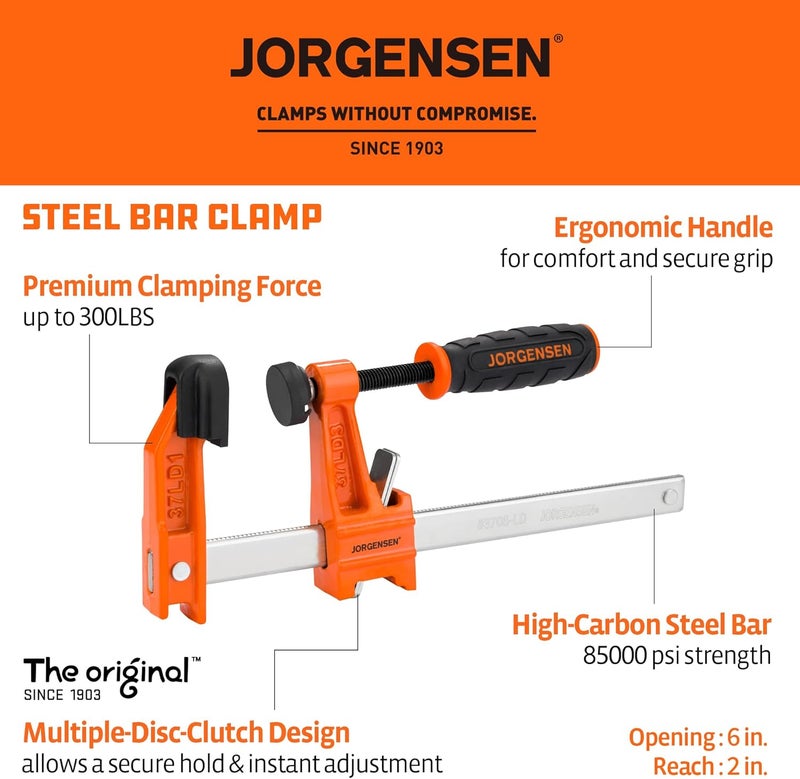 JORGENSEN 15.2 cm Bar Clamp Set, 4 Pack Steel F Clamp Light Duty, 136 kg Load Limited for Woodworking, Metalworking, DIY - Image 2