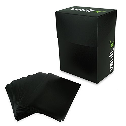 Vault X Trading Card Deck Box and 100 Black Card Sleeves fits 60 Sleeved Cards Small Standard Card Holder Storage Box for MTG Commander Game TCG Black - Image 1