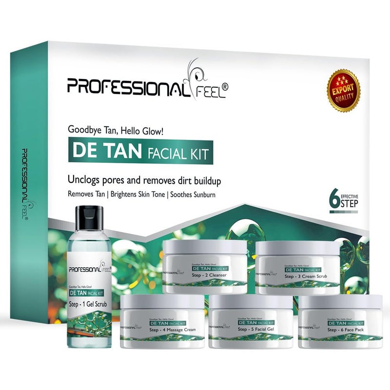 Professional Feel DeTan Facial Kit DTan Facial Kit Gel Scrub Cleanser Cream Scrub Massage Cream Facial Gel Face Pack Set of 6 300 gm - Image 1