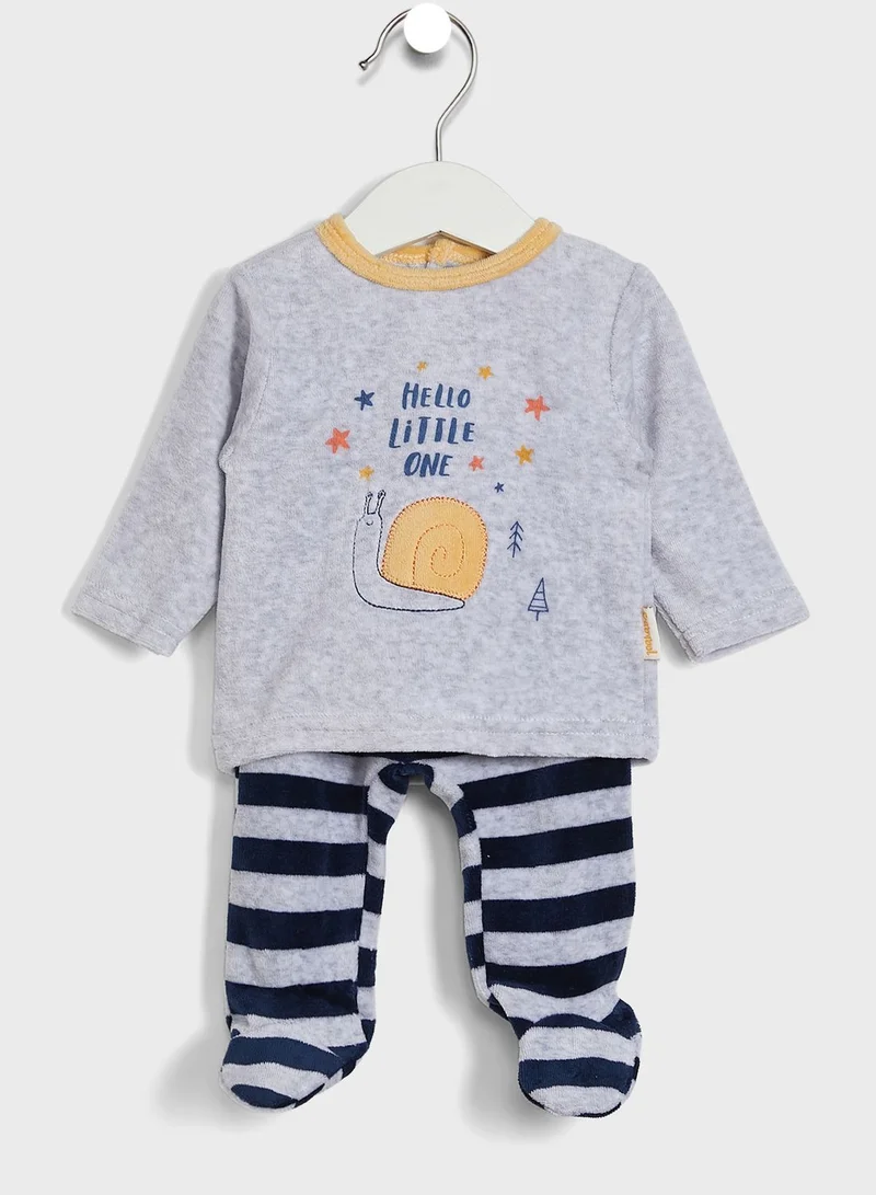 Babybol Infant Printed T-Shirt & Footed Sweatpants Set