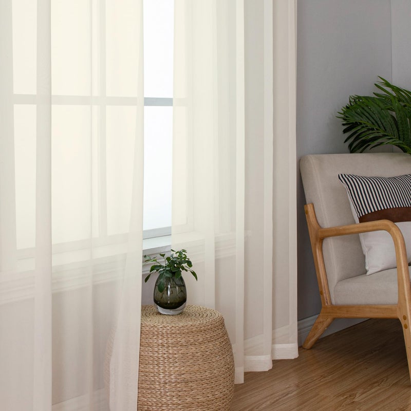 Simplebrand Cream Sheer Curtains 96 Inches Long 2 Panels, Light Filtering Rod Pocket Solid Color Window Sheer Curtain Panels, Elegant Curtains & Drapes for Living Room, Bedroom, 42" W x 96" L - Image 5