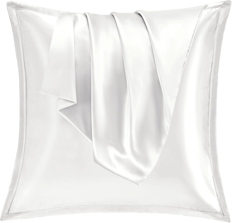 Vielit Satin Cushion Cover, 60 x 60 cm, Set of 2, Soft as a Silk Pillowcase, Like Silk Pillowcase Suitable for Curly Hair, Satin Pillowcase with Zip, Cushion Covers, White Ivory Cushion Cover - Image 1