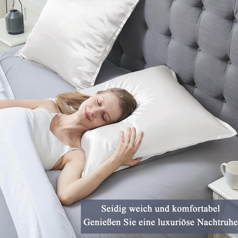 Vielit Satin Cushion Cover, 60 x 60 cm, Set of 2, Soft as a Silk Pillowcase, Like Silk Pillowcase Suitable for Curly Hair, Satin Pillowcase with Zip, Cushion Covers, White Ivory Cushion Cover - Image 2