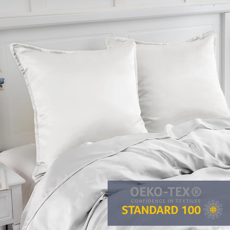Vielit Satin Cushion Cover, 60 x 60 cm, Set of 2, Soft as a Silk Pillowcase, Like Silk Pillowcase Suitable for Curly Hair, Satin Pillowcase with Zip, Cushion Covers, White Ivory Cushion Cover - Image 3