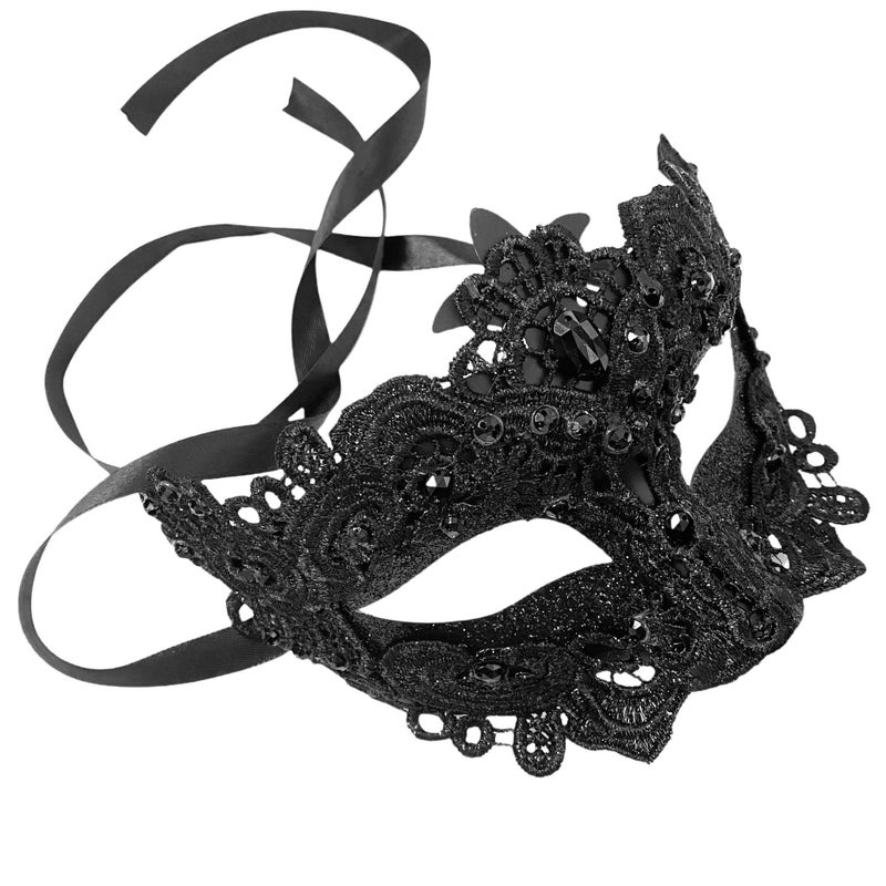 MASQ Brocade Lace Masquerade Ball Mask Pair Burlesque Mardi Gras Birthday Prom Wedding Party (Black Lace) - Image 1