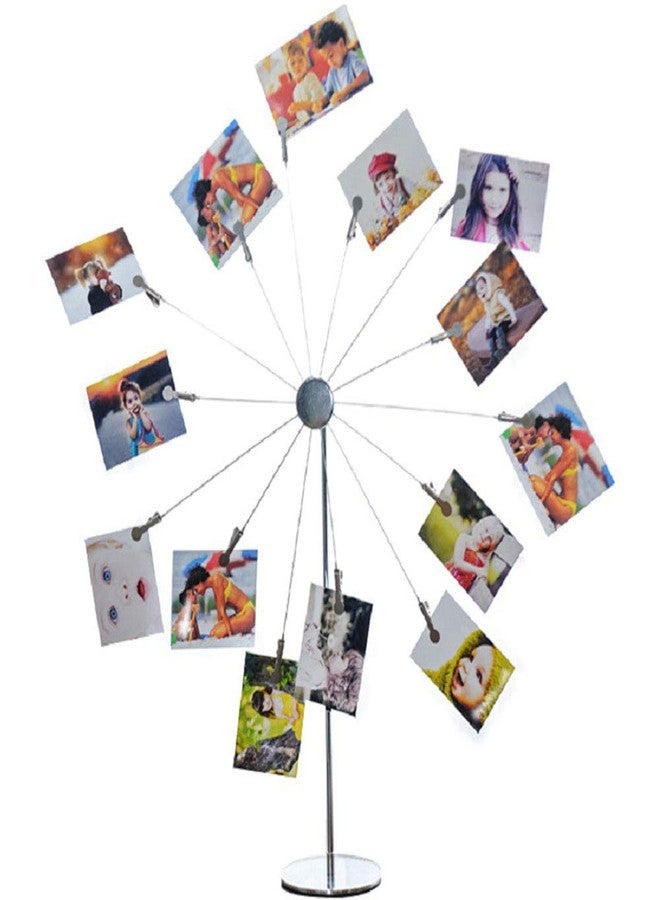 Mollytek Desktop Photo Holder With Clips Postcard Gift Card Picture Display Stand Decor Photo Tree Stand for Table Display Sky Wheel Romantic Design with Plated Wire and 14 Photo Metal Clips - Image 1