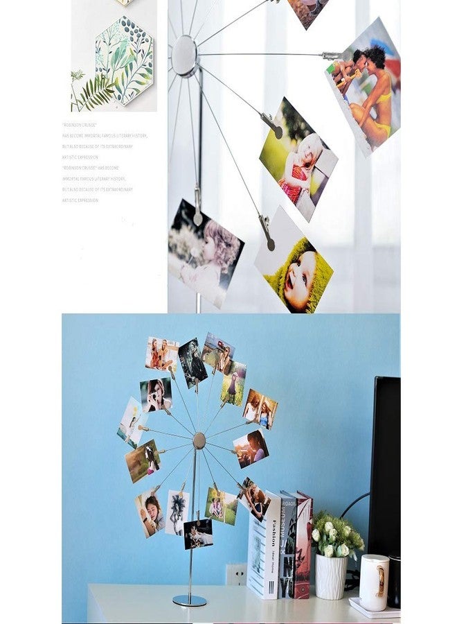 Mollytek Desktop Photo Holder With Clips Postcard Gift Card Picture Display Stand Decor Photo Tree Stand for Table Display Sky Wheel Romantic Design with Plated Wire and 14 Photo Metal Clips - Image 2