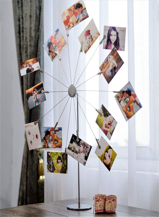 Mollytek Desktop Photo Holder With Clips Postcard Gift Card Picture Display Stand Decor Photo Tree Stand for Table Display Sky Wheel Romantic Design with Plated Wire and 14 Photo Metal Clips - Image 4