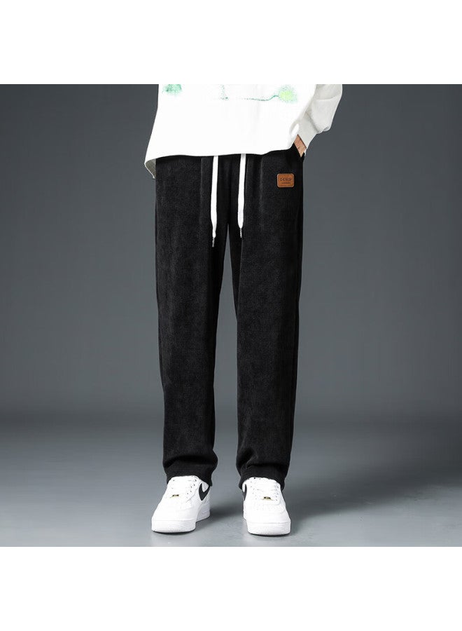 Dingfengbaoluo Men's Spring Corduroy Loose-fit Wide-leg Straight-leg Sports Pants Q2818 Black 2XL - Image 2
