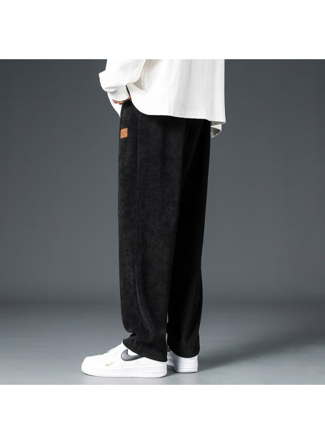 Dingfengbaoluo Men's Spring Corduroy Loose-fit Wide-leg Straight-leg Sports Pants Q2818 Black 2XL - Image 5