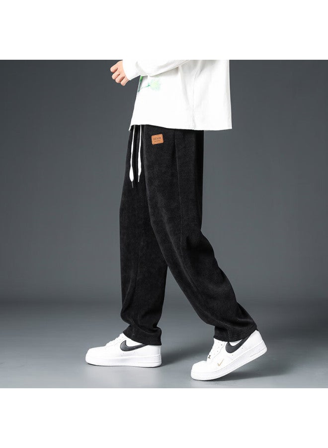 Dingfengbaoluo Men's Spring Corduroy Loose-fit Wide-leg Straight-leg Sports Pants Q2818 Black 2XL - Image 4