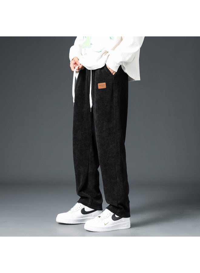 Dingfengbaoluo Men's Spring Corduroy Loose-fit Wide-leg Straight-leg Sports Pants Q2818 Black 2XL - Image 3