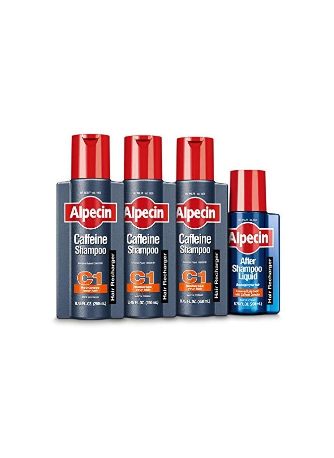 Alpecin Alpecin C1 Caffeine Shampoo 3-Pack + After Shampoo Liquid Bundle  - Image 1