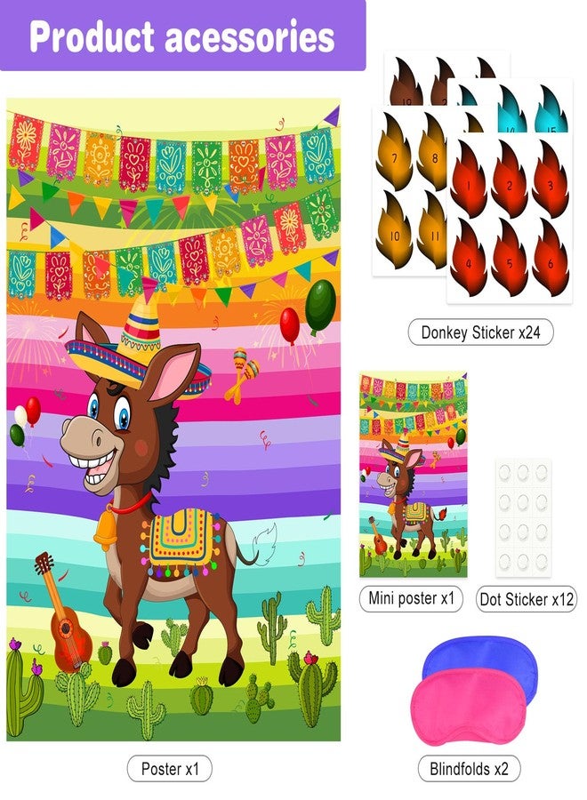 ASTARON Pin The Tail on The Donkey Mexican Donkey Game with 24pcs Tail Stickers for Cinco De Mayo Party, Mexican Party Fiesta Themed Party, Kids Birthday Supplies - Image 2